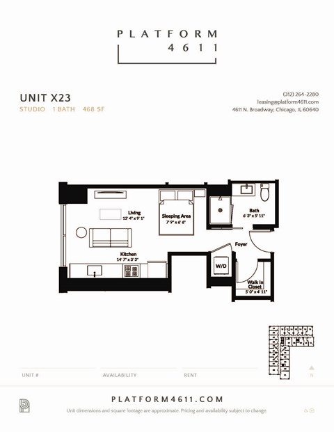 a floor plan of unit x23 at Platform 4611, Illinois, 60640